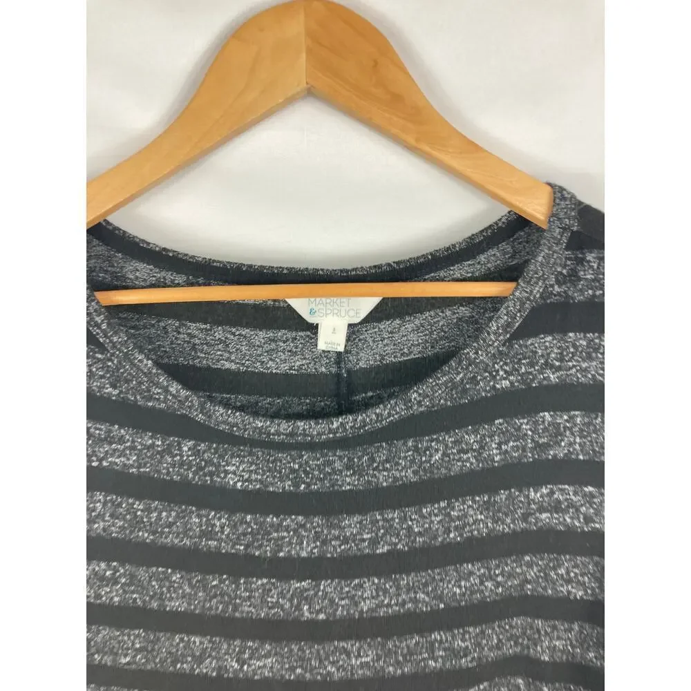 Market & Spruce Black Grey Stripe Dolman Knit Lightweight Sweater Top Size S